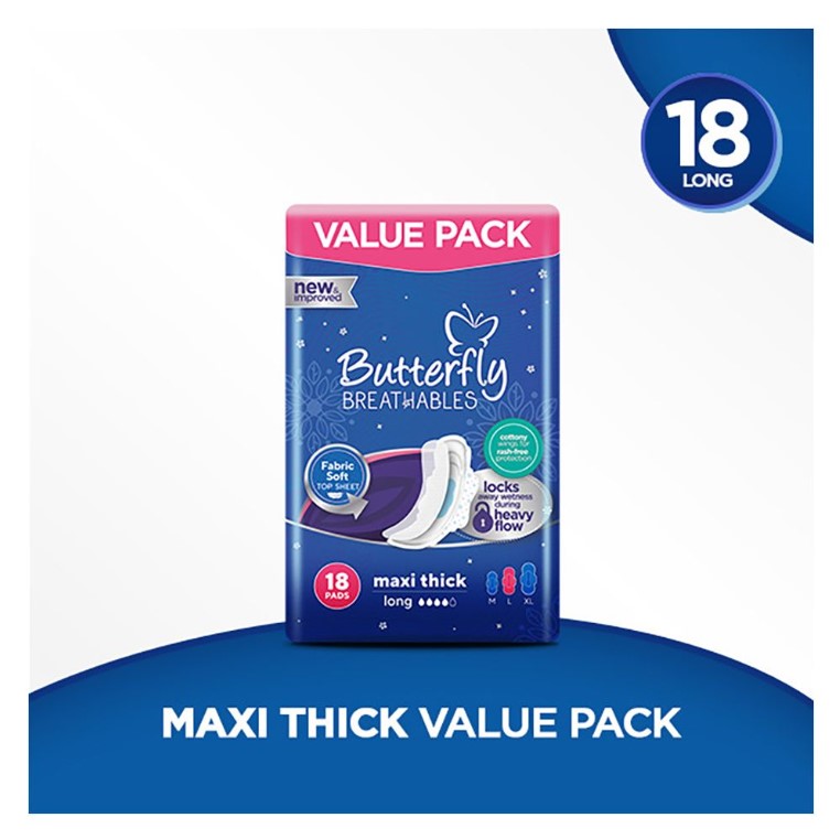 Butterfly Breathables Maxi Thin Pads, Large, 18-Pack