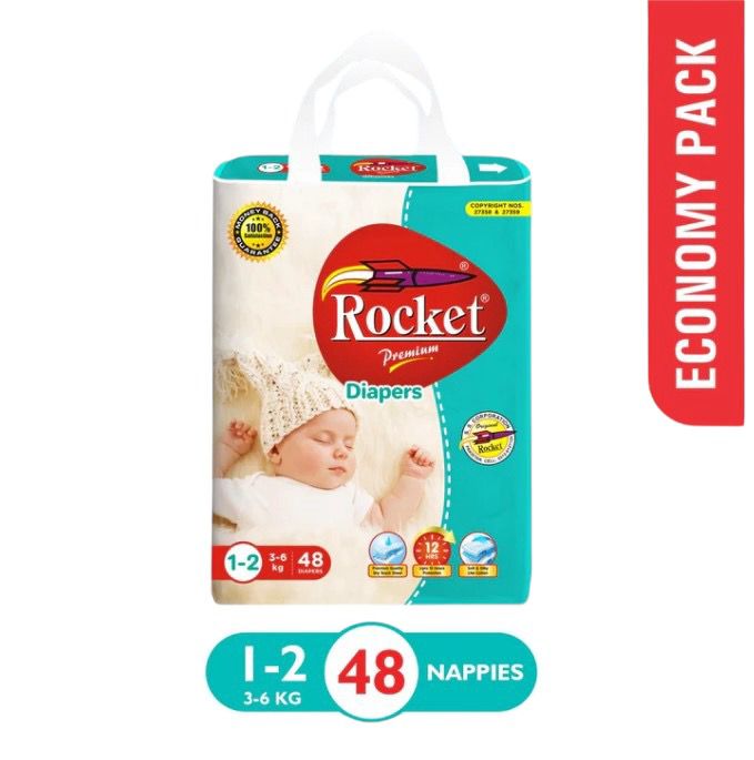 Rocket Premium Baby Diaper Small (3-6Kg), 48Pcs