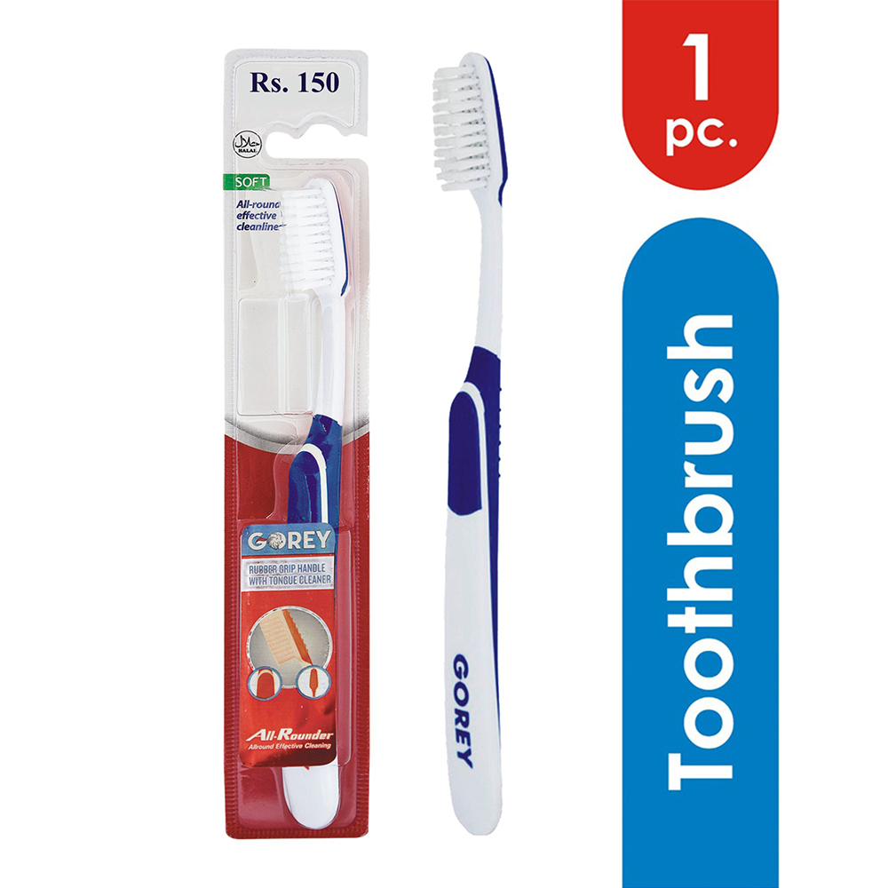 Gorey All Rounder Soft Toothbrush Rubber Grip Handle With Tongue Clean