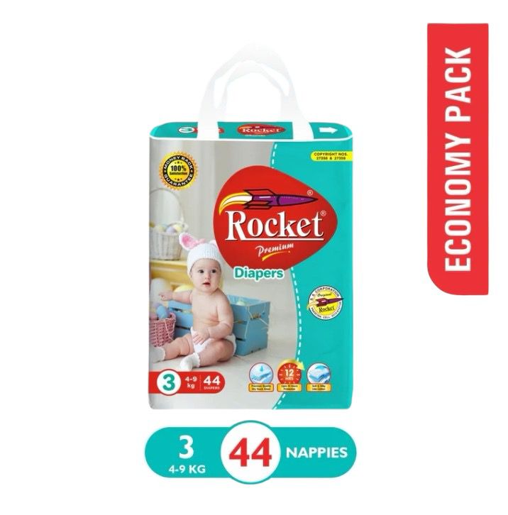 Rocket Premium Baby Diaper Medium (4-9 Kg), 44Pcs