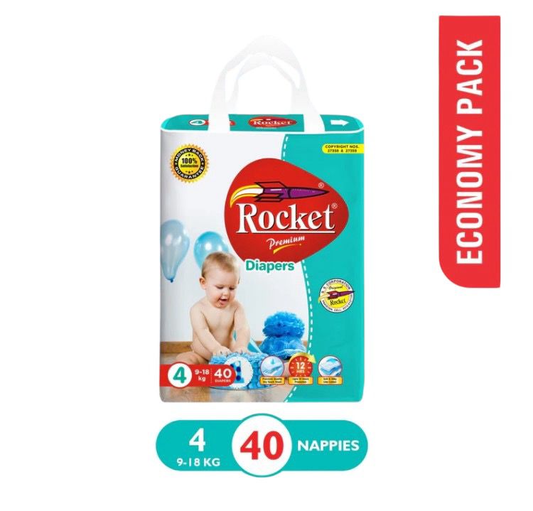 Rocket Premium Baby Diaper Large (9-18Kg), 40Pcs