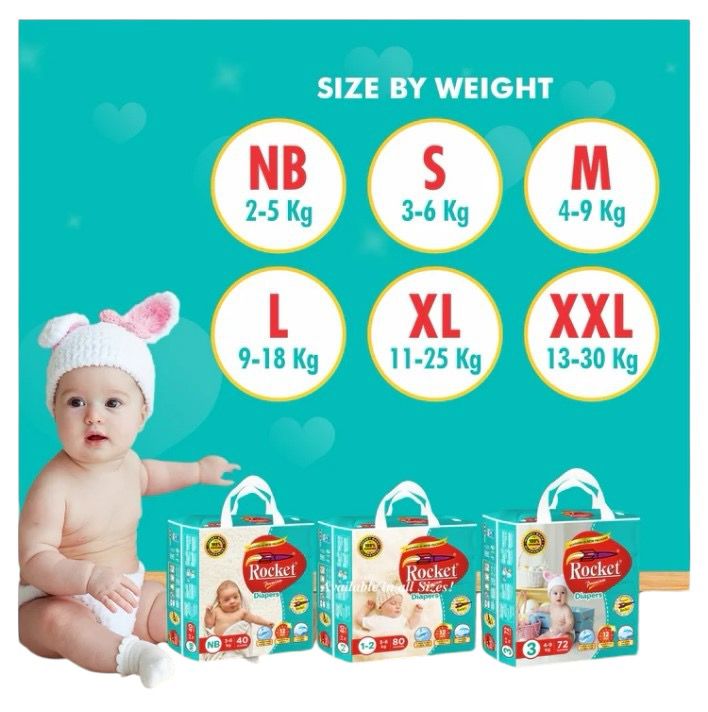 Rocket Premium Baby Diaper Large (9-18Kg), 40Pcs