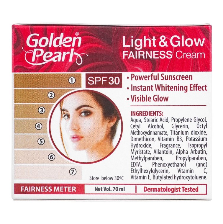 Golden Pearl Light &amp; Glow Fairness Cream, With Vitamin B3 + C, 70ml