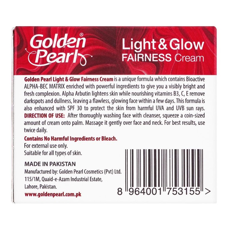 Golden Pearl Light &amp; Glow Fairness Cream, With Vitamin B3 + C, 70ml