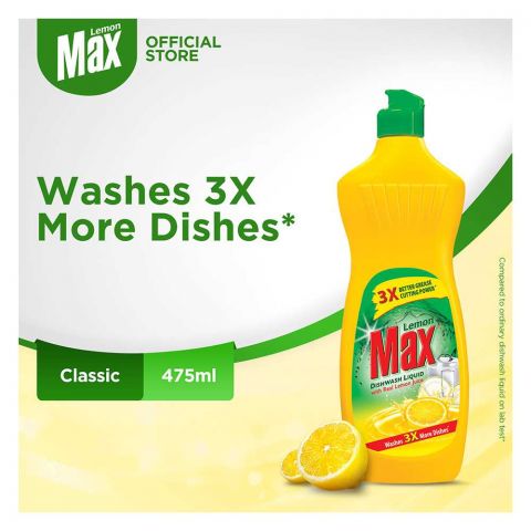Lemon Max Dishwash Liquid Bottle – With Lemon Juice, 475ml