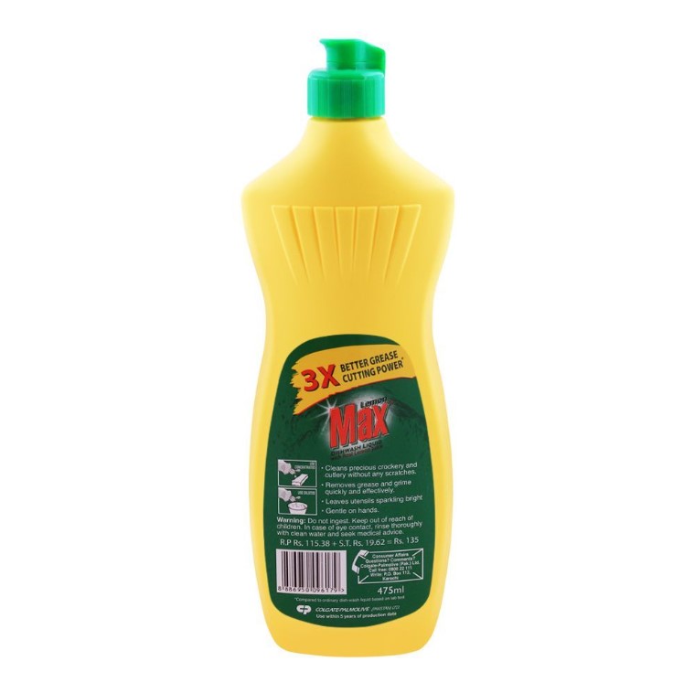 Lemon Max Dishwash Liquid Bottle – With Lemon Juice, 475ml