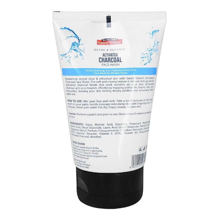Saeed Ghani Detox &amp; Cleanse Activated Charcoal Face Wash, For All Skin Types, 100ml