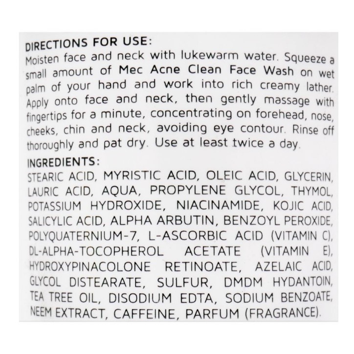 Mec Whitening Acne Clean Face Wash, 100g