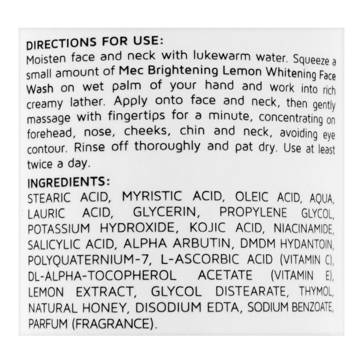 Mec Whitening Face Wash, Oil Clear Daily Facial Foam, Brightening Lemon, 100g