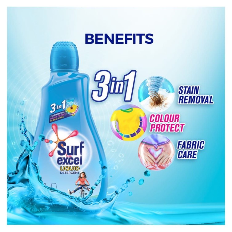 Surf Excel Liquid Detergent 3-In-1 Fabric Care, 1000ml