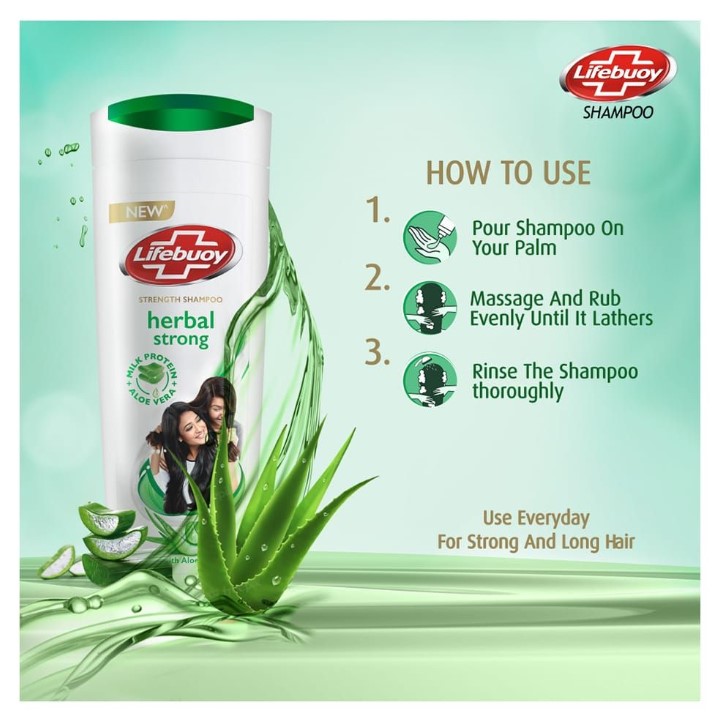 Lifebuoy Herbal Strong Strength Shampoo with Milk Protein + Aloe Vera – 370ml