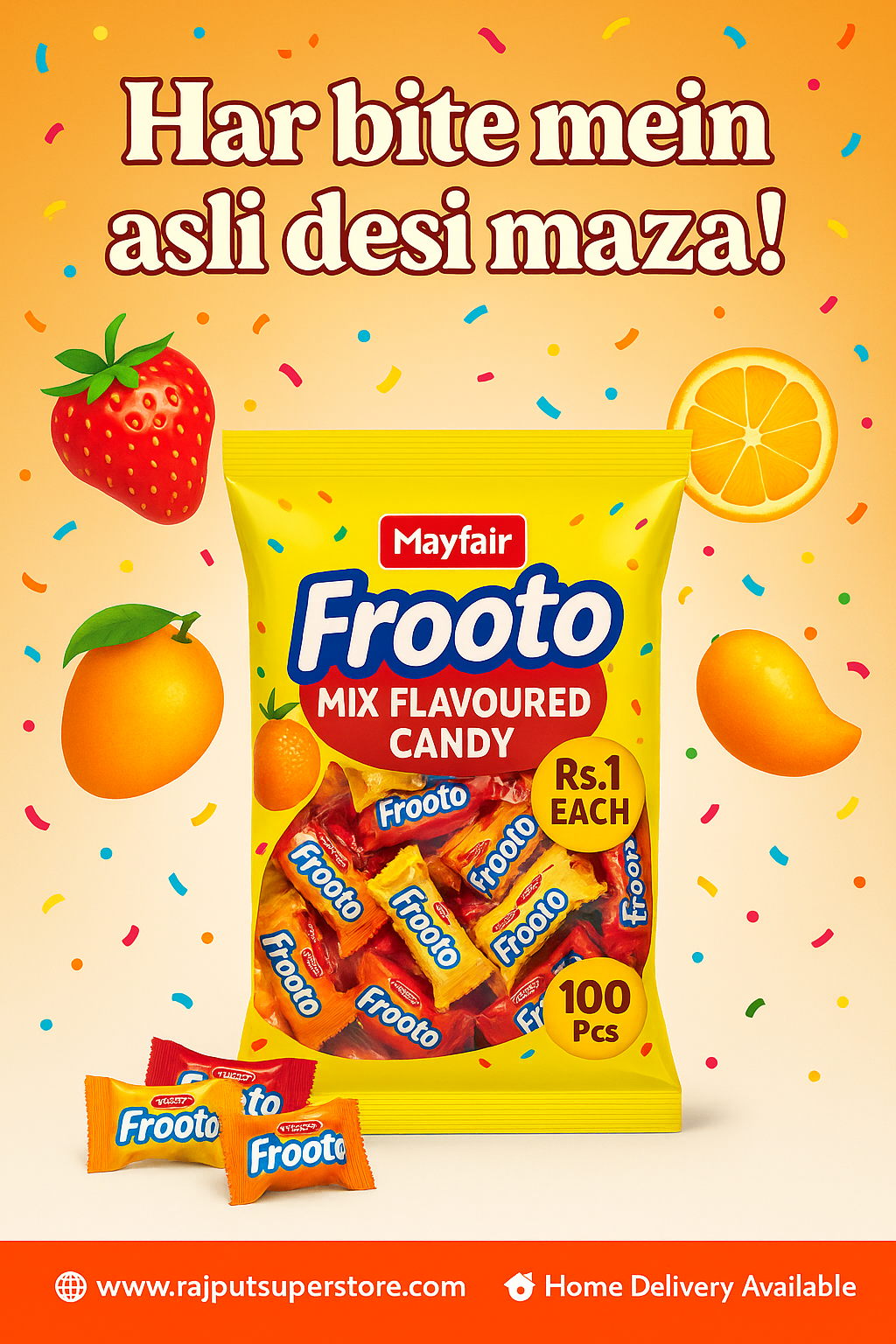 Mayfair Frooto Mix Candy Pouch – 100 Pcs (Rs.1 Each)