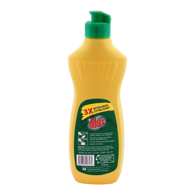 Lemon Max Dishwash Liquid Bottle with Lemon Juice – 275ml