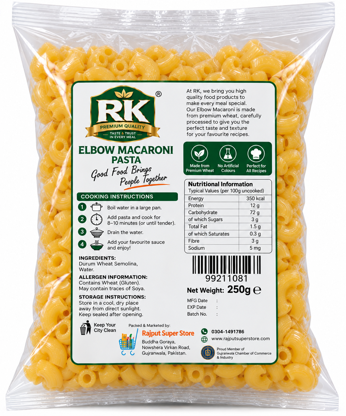 RK Elbow Macaroni Pasta – 250g