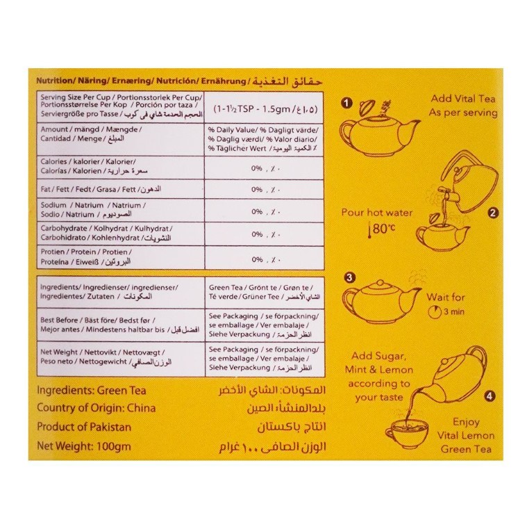 Vital Tea Lemon Green Tea, The Blend Specialist, 100g Jar