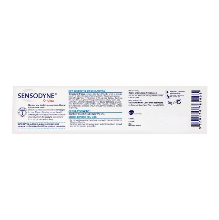 Sensodyne Original Sodium Chloride Toothpaste, 100g
