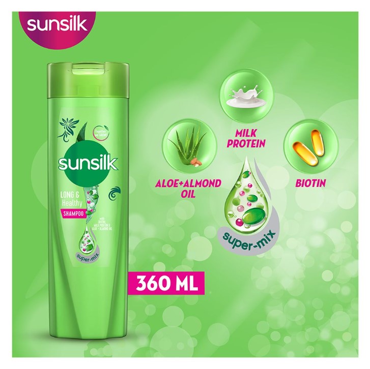 Sunsilk Long &amp; Healthy Biotin Milk Protein &amp; Aloe + Almond Oil Shampoo, 360ml